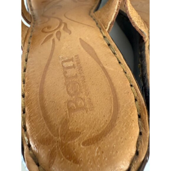 Born Leather Wedge Sandals Size 9 Brown Criss Cross Straps Open Toe Comfortable - Picture 11 of 13